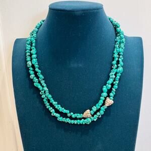 Vintage Turquoise-Color Dyed Stone Nugget Bead Necklace Double Strand